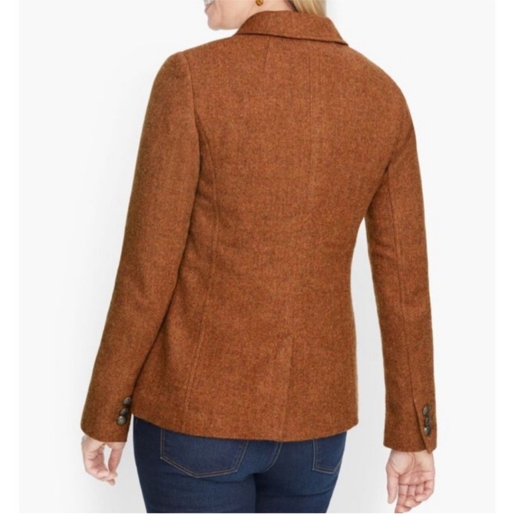 Talbots Classic Shetland Herringbone Wool Blend Blazer Rust Brown Size 12 - Picture 2 of 11